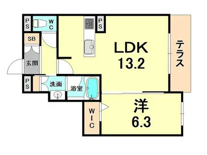 スリーゼ夙川(1LDK/1階)の間取り写真