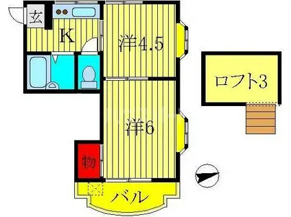 LEAFCOURT江戸川台A棟(2K/1階)の間取り写真