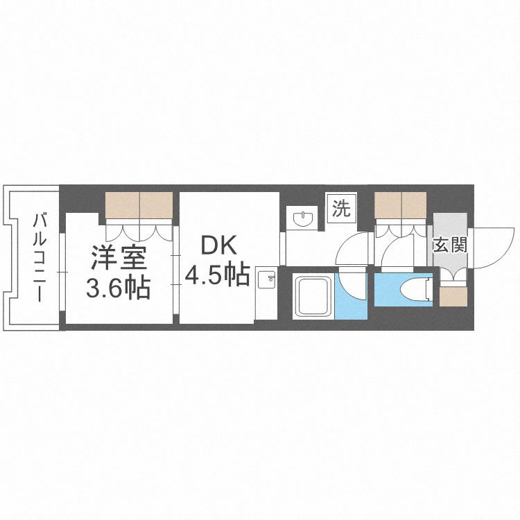 エル・セレーノ大阪天神橋(1DK/9階)の間取り写真