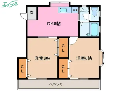 ロイヤルメゾンRAVOROII(2DK/2階)の間取り写真