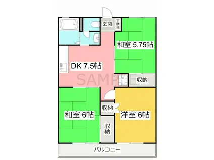 サンフラッツ北裏(3DK/2階)の間取り写真