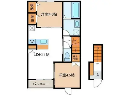 風とみどりのカシェット華(2LDK/2階)の間取り写真
