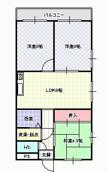 エグゼ寝屋川(3LDK/2階)の間取り写真