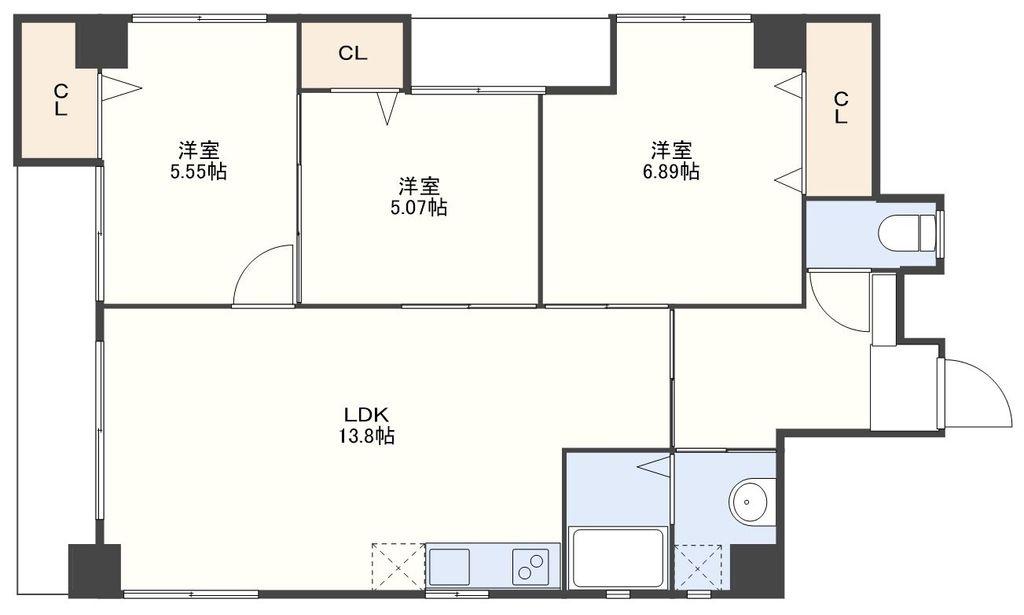エル・パティオ麹屋(3LDK/6階)の間取り写真