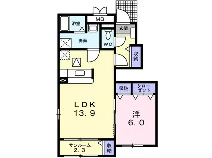 フォンテーヌD(1LDK/1階)の間取り写真