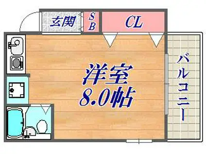 地下鉄西神・山手線 大倉山駅(兵庫) 徒歩13分 2階建 築29年(ワンルーム/2階)の間取り写真