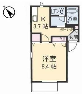 ディアス貴船A棟(1K/1階)の間取り写真