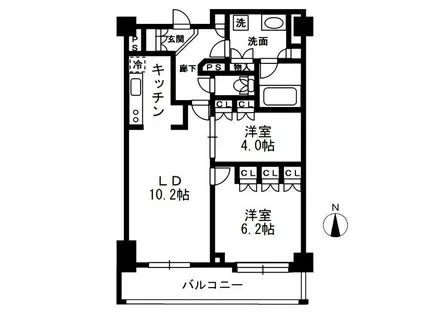 レジディア中落合B棟(2LDK/6階)の間取り写真
