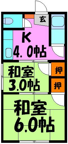 第一ハウス(2K/2階)の間取り写真