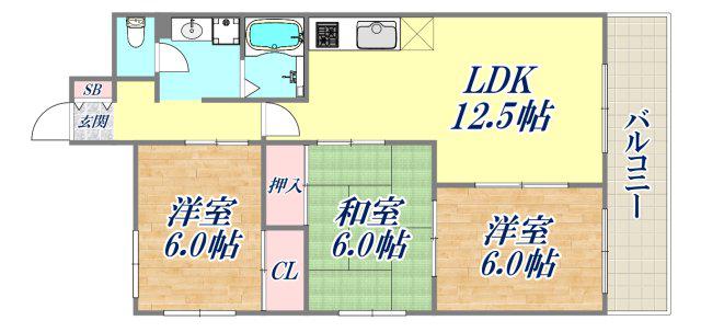 クレストコート(3LDK/1階)の間取り写真