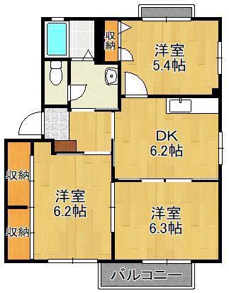 シャーメゾン光国 A(3DK/2階)の間取り写真