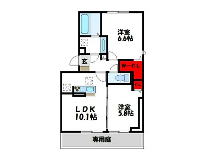 D-ROOM赤間駅前I(2LDK/3階)の間取り写真