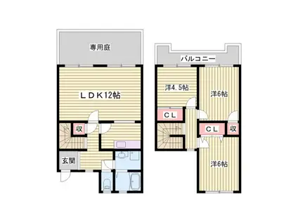 タウンハウスドミールA棟(3LDK/1階)の間取り写真