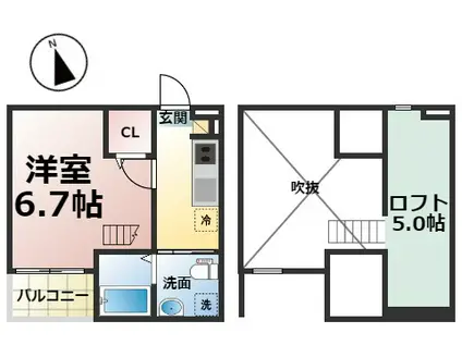 アルモ四女子(1SK/2階)の間取り写真
