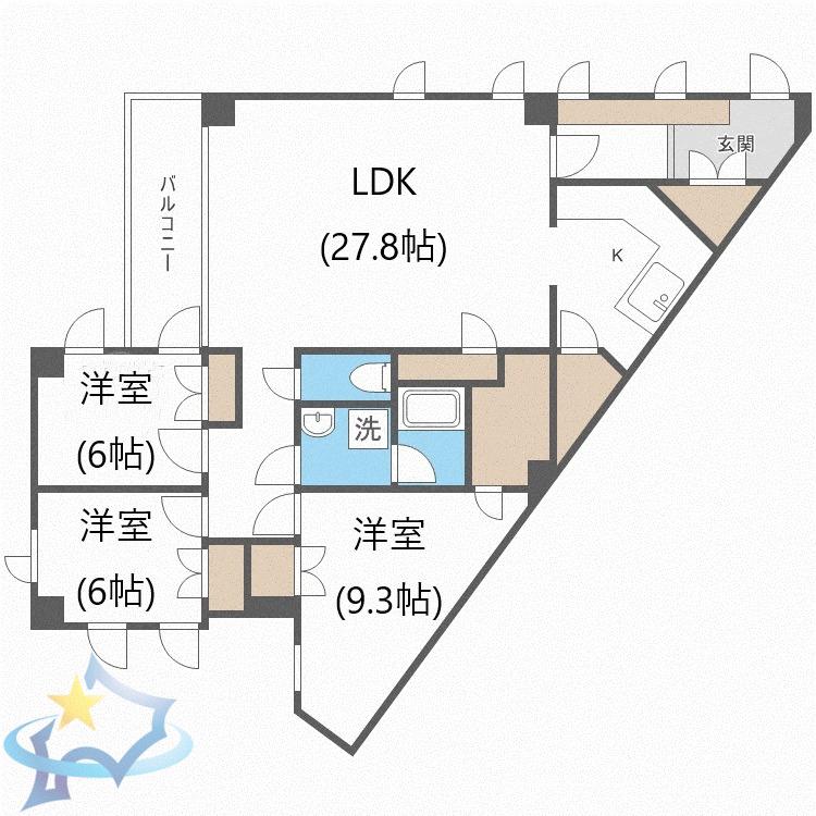 宮の森ウルビス(3LDK/3階)の間取り写真