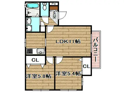 カトルメゾンM(2LDK/2階)の間取り写真