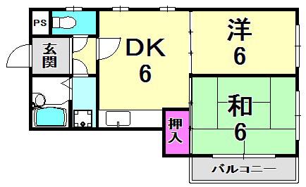 メゾン北村(2DK/2階)の間取り写真