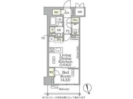 ザ・パークハビオ神楽坂レジデンスサウス(1LDK/8階)の間取り写真