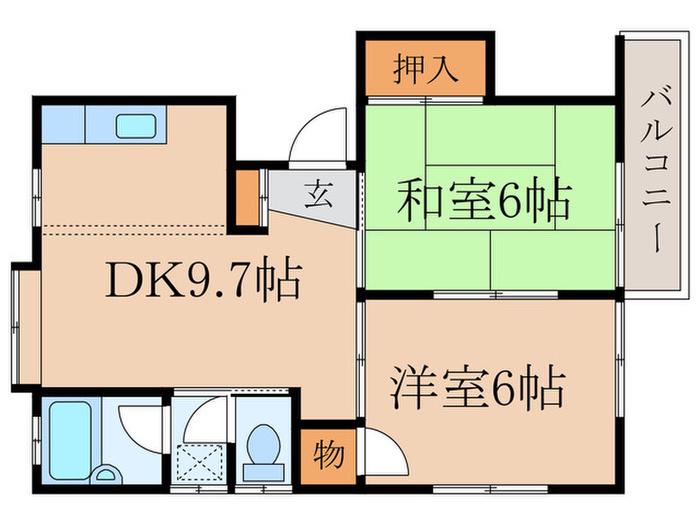 コーポ南(2DK/2階)の間取り写真