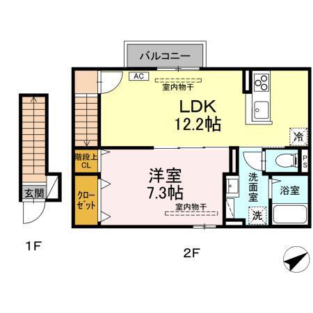 シャルール西(1LDK/2階)の間取り写真