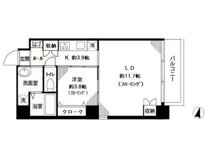 恩京アムールビル(1LDK/9階)の間取り写真