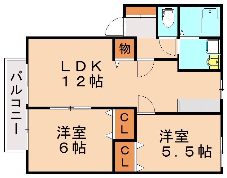 ウイングA(2LDK/1階)の間取り写真