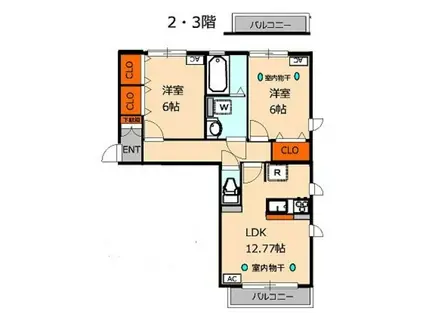 グランフォルス・ルピア(2LDK/1階)の間取り写真