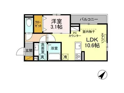 パークサイド新検見(1LDK/1階)の間取り写真