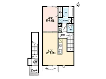 アムールKEN(1LDK/2階)の間取り写真