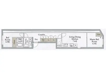 ライブフラット高田馬場(2DK/4階)の間取り写真