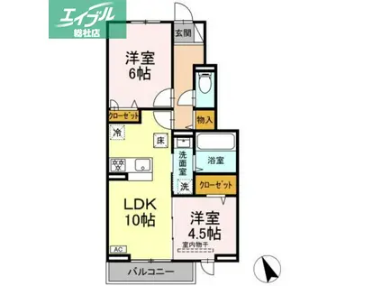ＪＲ山陽本線 新倉敷駅 徒歩19分 2階建 築1年(2LDK/1階)の間取り写真