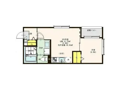 ハーモニーテラス汐田町(1LDK/3階)の間取り写真