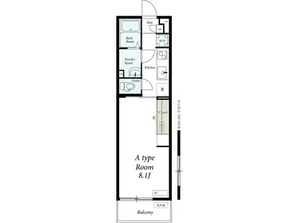 リブリ・グランツ武蔵中原(1K/2階)の間取り写真