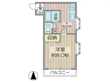 YMO弦巻(1K/3階)の間取り写真