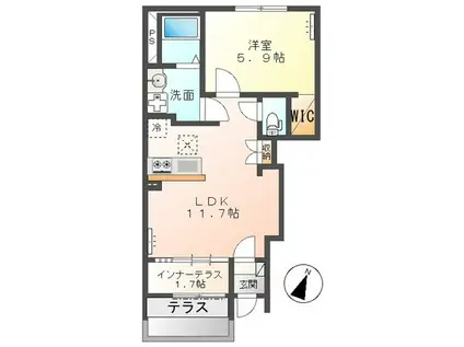 大宮町アパート(1LDK/1階)の間取り写真