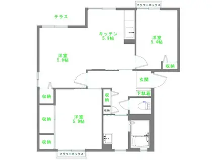 ピアチェーレA(3K/1階)の間取り写真