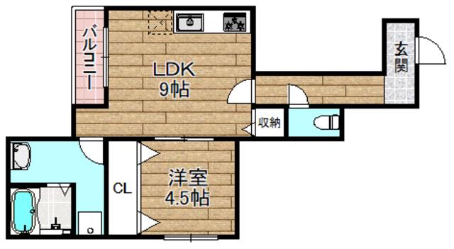 HEALING GRACE高槻高西町B棟(1LDK/1階)の間取り写真