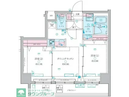 ジェノヴィア白糸台スカイガーデン(2DK/3階)の間取り写真
