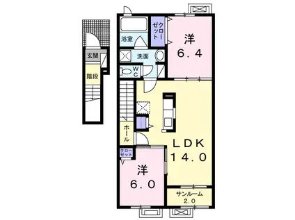 アルモニーB(2LDK/2階)の間取り写真