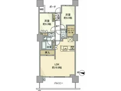 パークスクエア相模大野タワーアンドレジデンス(2LDK/3階)の間取り写真