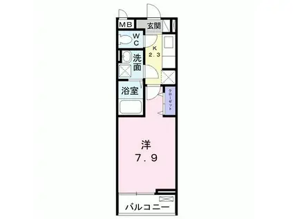 ライジング・プレイス(1K/2階)の間取り写真