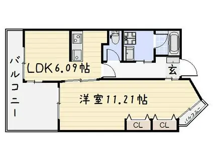 ピュアライフ砂津ビル(1LDK/6階)の間取り写真