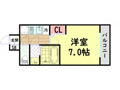 レジュールアッシュ谷町六丁目フェリシア(1K/2階)の間取り写真