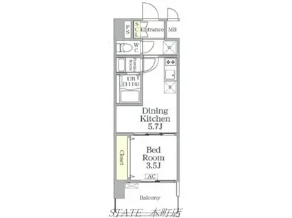 アプリーレ阿波座南(1DK/10階)の間取り写真