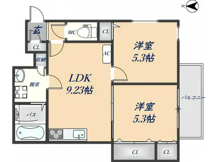 クリエオーレ新鴻池(2LDK/1階)の間取り写真