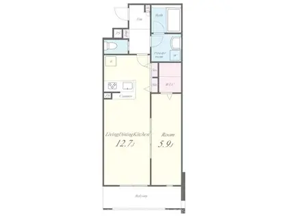 ドミソレイユII(1LDK/1階)の間取り写真