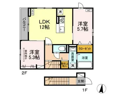 PRIMAVERA吉成台(2LDK/2階)の間取り写真