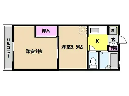 古川荘(2K/2階)の間取り写真