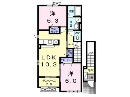 メゾン・ド・ソレイユIII(2LDK/2階)の間取り写真