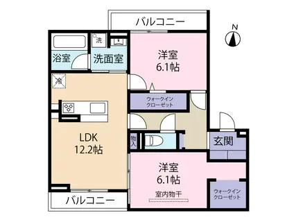 セレスティア本荘中ノ町(2LDK/2階)の間取り写真